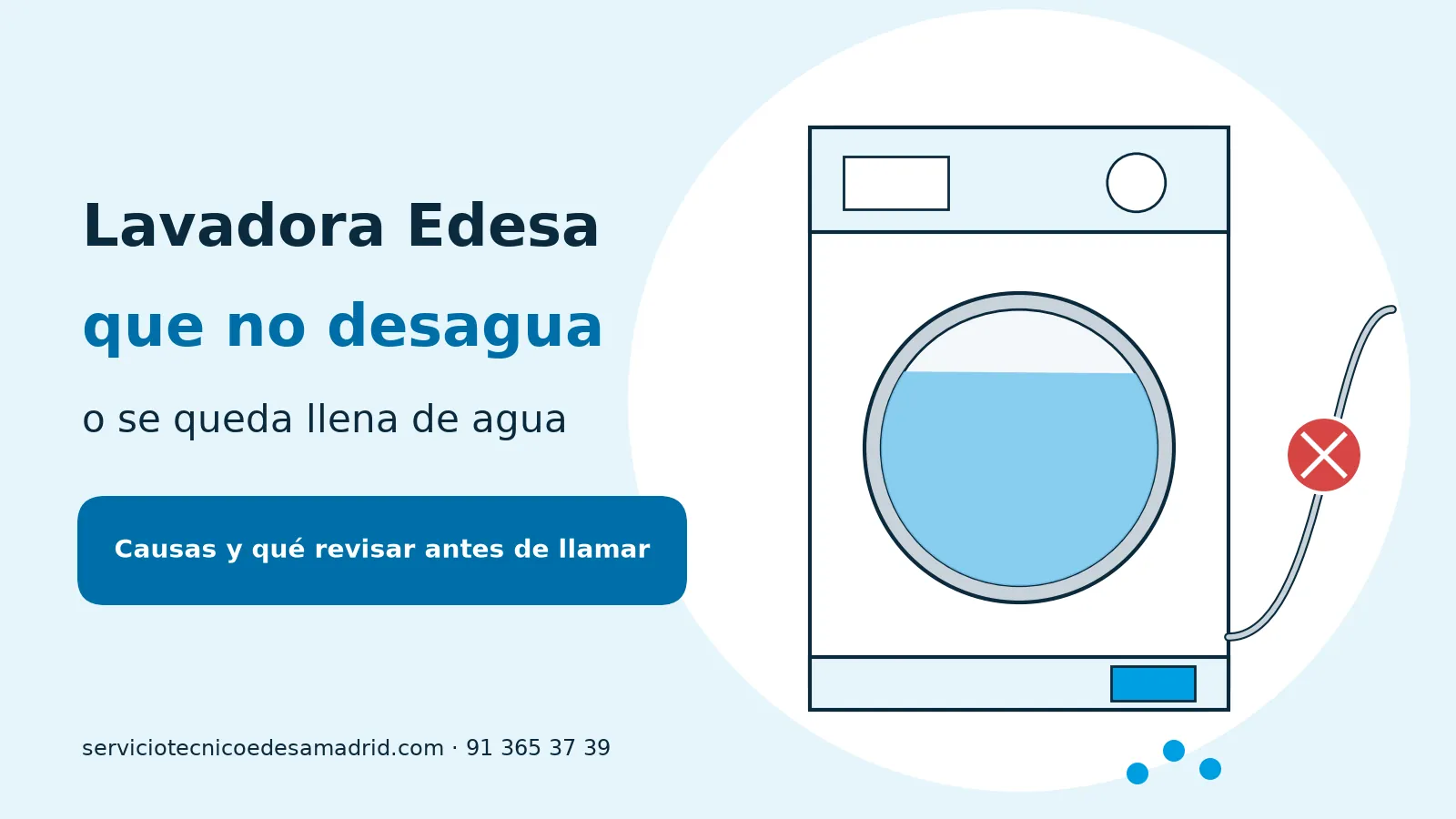 Ilustración de una lavadora con el tambor lleno de agua y la manguera de desagüe bloqueada